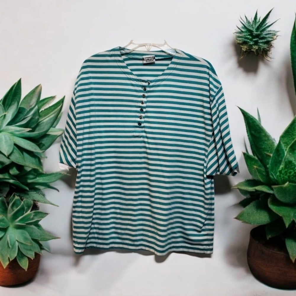 Basic Editions Green and white striped Shirt